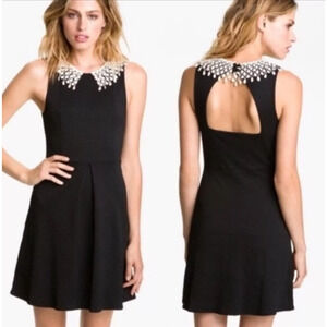 Free People Womens Dress Waffle Fringe Embellished Neck Open Back Black Sz XS*